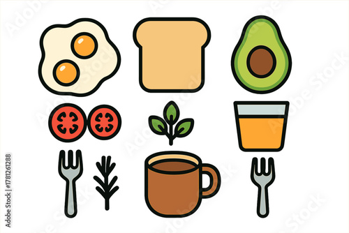 Fried eggs, toast, avocado, coffee, and orange juice essential breakfast items