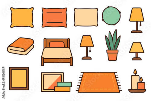 Cozy bedroom interior featuring bed pillows lamps blanket rug and decorative items