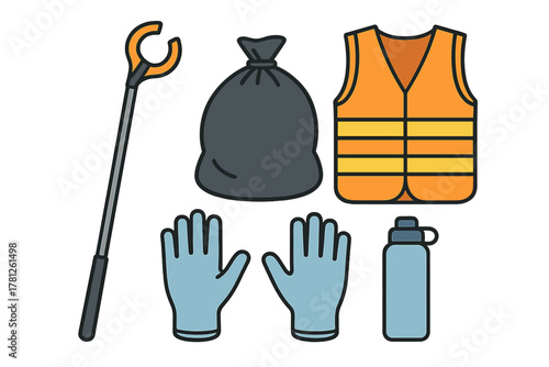 Essential equipment set for environmental cleanup and community volunteering