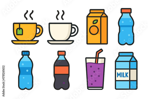 Colorful collection of popular drinks and beverages icons for web and mobile applications