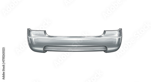 Silver Car Bumper, Rear Automobile Part Isolated on White Background
