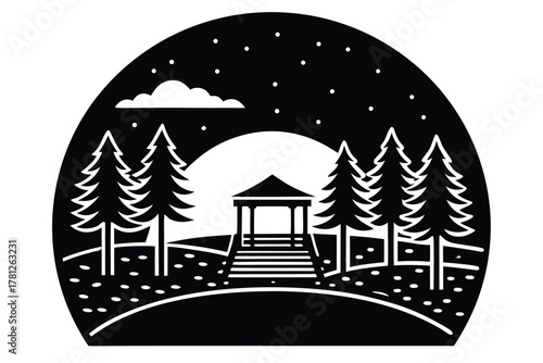 sunset in park vector icon