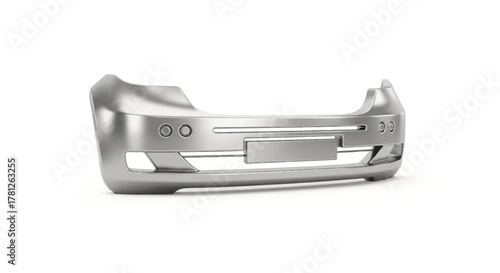 Silver Car Bumper with Sleek Design and Reflective Surface on White Background