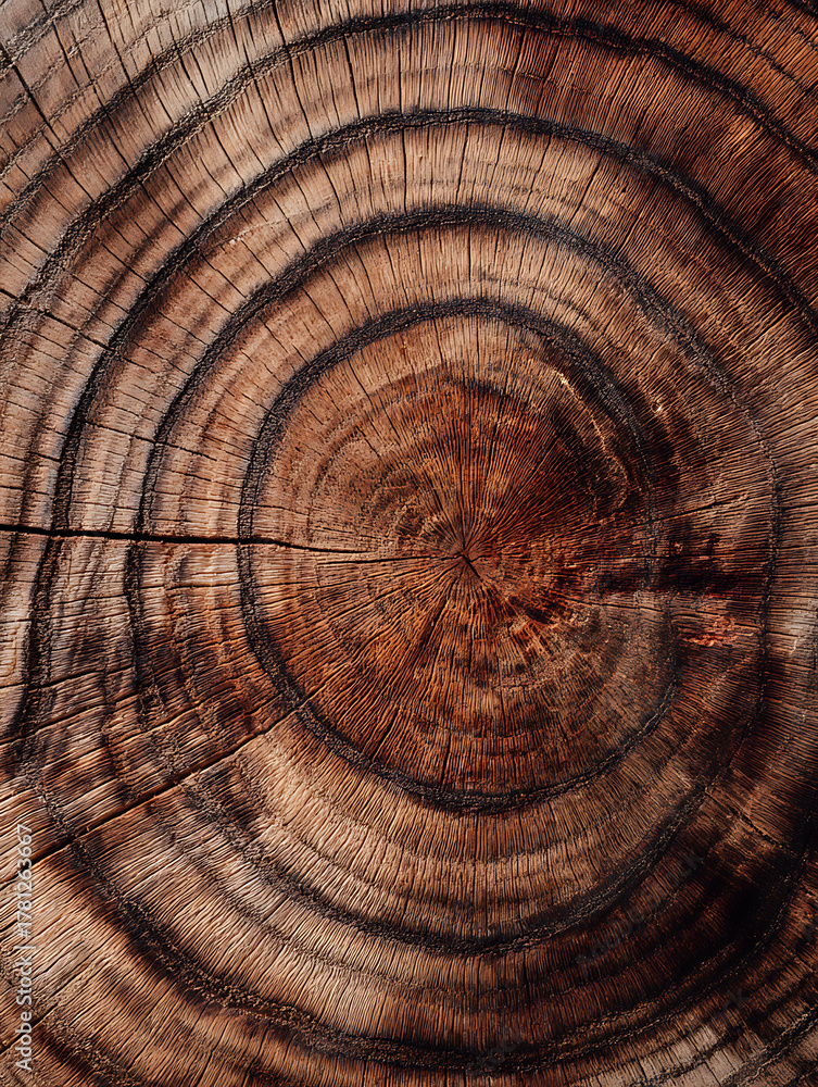 Naklejka premium Close-up of a tree trunk, dark natural wood grain