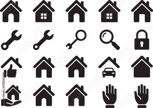 Home, Tool, and Utility Silhouette Icons – Real Estate & Maintenance Vector