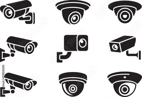 Security and Surveillance Icon Set | CCTV and Monitoring Vector Design