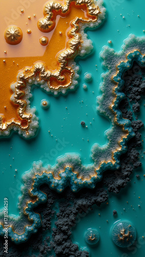 Luxury abstract mineral mix with turquoise red and gold tones, glossy depth, smooth flowing pattern, elegant fine art style