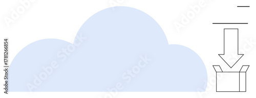 Blue cloud with downward arrow pointing to open box, representing data transfer, cloud storage, and backup. Ideal for technology, innovation, organization, productivity, information software simple