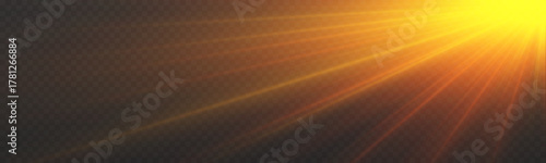 Golden sunlight radiates from a bright center, casting soft rays across a transparent background. The warm glow creates a magical, heavenly feel. Ideal for decorative vector designs.