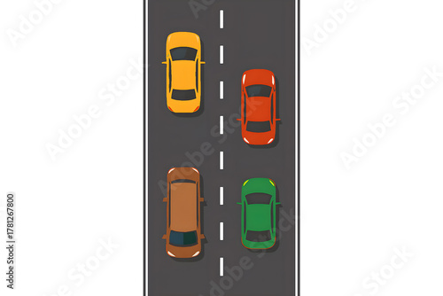 Vector illustration of vehicles on carpet road top view