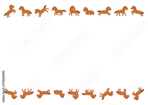 いろいろなポーズのかわいい馬フレームイラスト