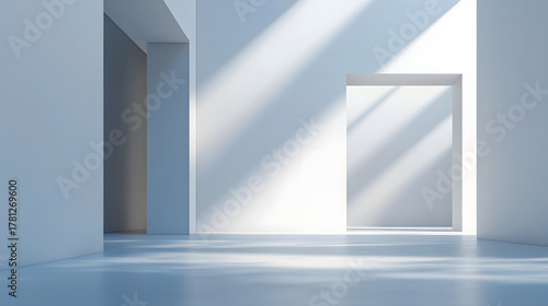 Wallpaper Mural A modern and minimalist white interior space with soft light rays creating a serene and clean atmosphere. Torontodigital.ca