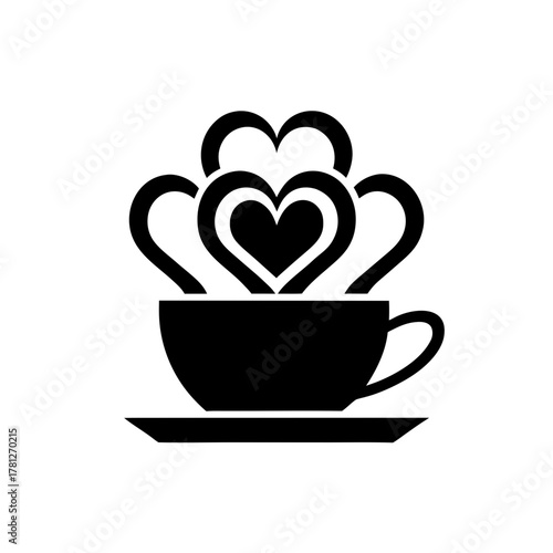 Black coffee cup with heart shaped steam above it on transparent background
