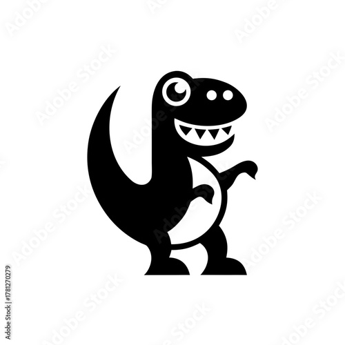 Cartoon dinosaur with a big head and small arms on transparent background