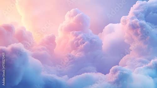 Wallpaper Mural A stunning view of fluffy clouds illuminated by soft pastel light, creating a serene and picturesque sky scene. Torontodigital.ca