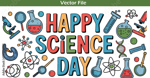 Happy Science Day Vector Illustration with Lab Equipment