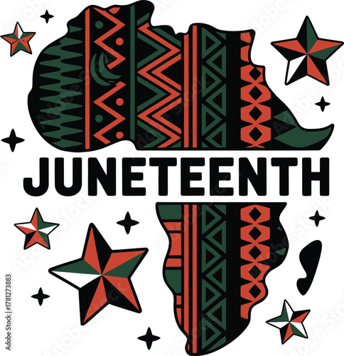 Juneteenth Celebration Map of Africa with Stars continent
