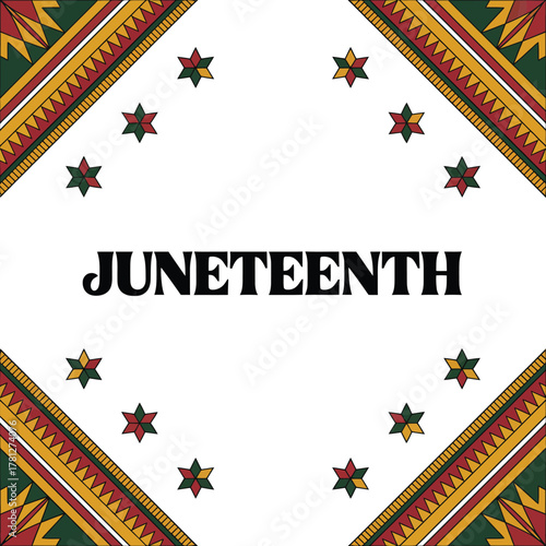 Juneteenth text with decorative border and stars June 19th