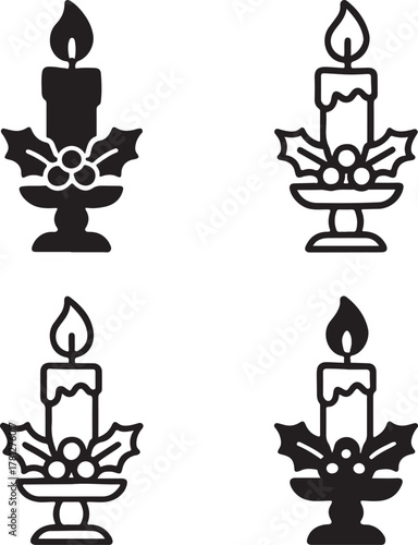 Isolated festive candle holder icon, elegant candle decor for new year celebration, holiday light element, realistic vector illustration for party, home decoration, and festive design