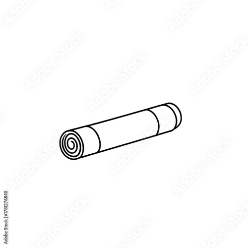 Yoga mat rolled up in minimalist design on white background  