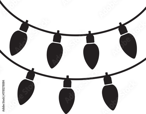 Black Christmas Lights String on White Background bulb decoration vector illustration EPS file download.
