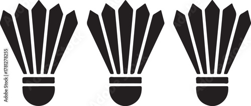Three black badminton shuttlecocks in a row on white background sport game vector illustration EPS file download.
