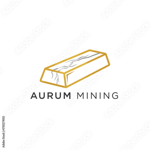 A minimalist logo design for Aurum Mining, featuring a stylized gold ingot on a white background.