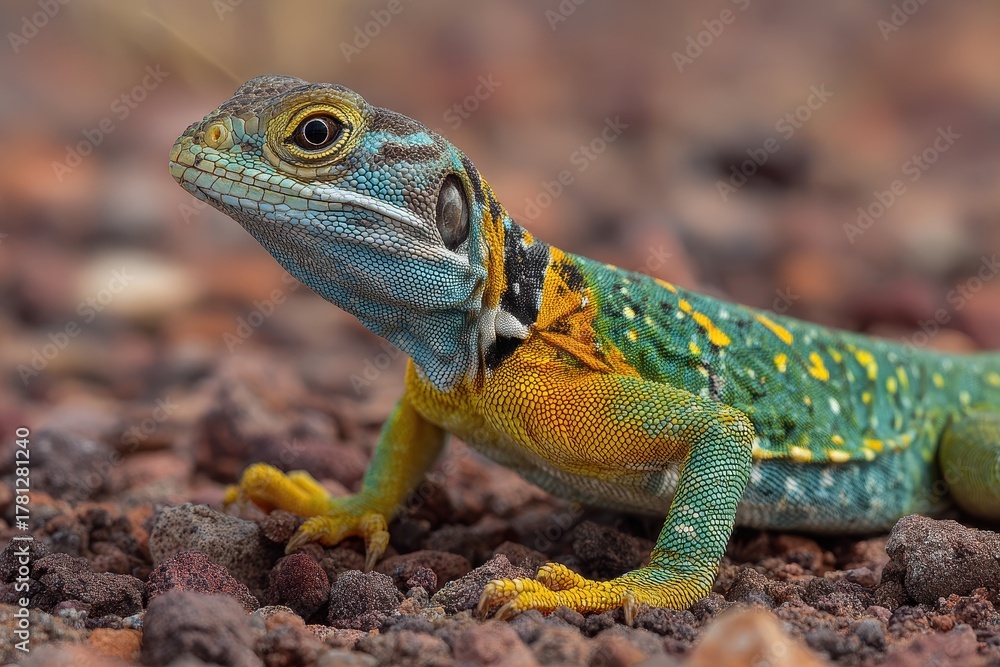 Obraz premium Vibrant Male Eastern Collared Lizard in Natural Habitat: A Stunning Display of Reptilian Beauty