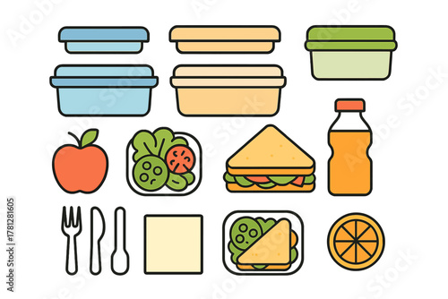 Assortment of fresh food, snacks, and reusable containers for packing a healthy lunch