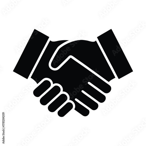 Black Solid Handshake Icon on White agreement partnership On Transparent Background