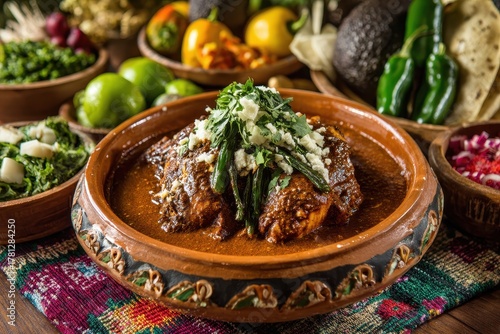 Fototapeta Naklejka Na Ścianę i Meble -  Mole Poblano with Chicken: A Traditional Mexican Delight Celebrating Culinary Culture