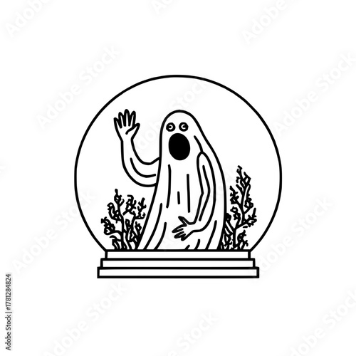 Halloween ghost snow globe vector illustration spooky scary ghost design for halloween party decoration and fun