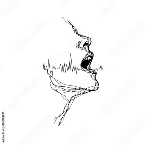 Abstract line art of a woman singing voice sound wave illustration vocal expression music minimalist design