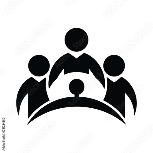 Black Icon of a Group of People in a Curved Formation On Transparent Background