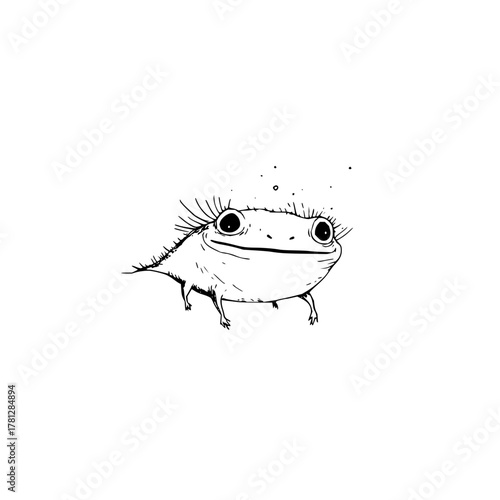 Cute cartoon axolotl drawing vector illustration for kids and adults coloring page and print design
