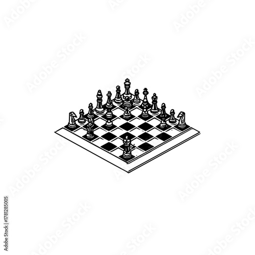 Isometric chess board illustration for strategy game enthusiasts and chess tournament designs and chess club art