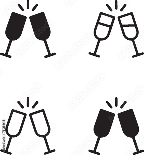 Isolated celebration toast glass icon, festive clinking drink vector, holiday champagne celebration illustration for new year party invitations, posters, and event promotional artwork