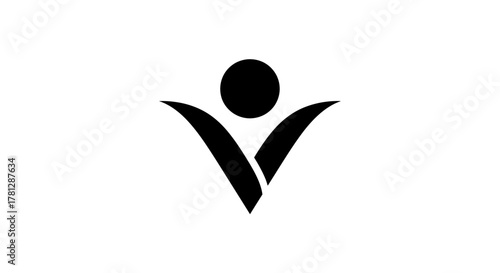 A minimalist black icon of a stylized human figure with arms raised in a V-shape, symbolizing success and freedom.
