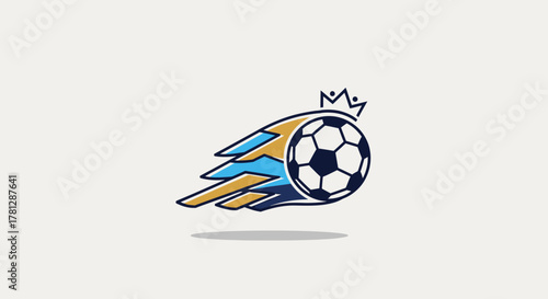 A dynamic logo of a crowned soccer ball with wings, symbolizing speed and victory.