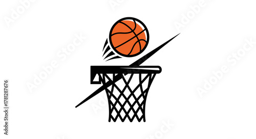 Basketball soaring through the air towards the hoop, ready to score a point.