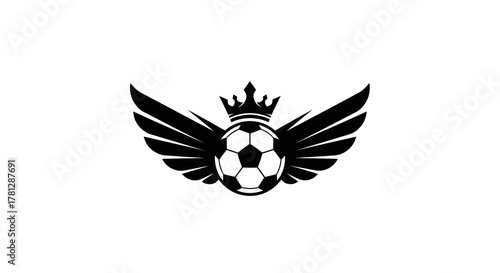 A soccer ball with wings and a crown, symbolizing victory and excellence in the sport.