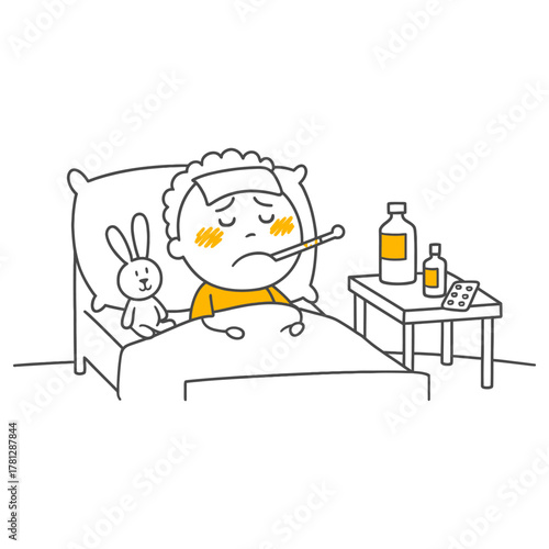 The Child Waiting To Regain Health Has Medicine And Their Favorite Toy At Their Bedside.