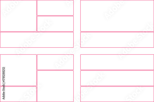 Four distinct layout variations, perfect for website mockups and wireframes, offering diverse content arrangement possibilities