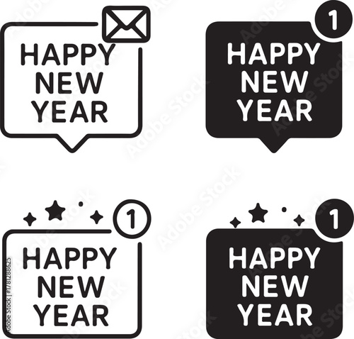 Isolated digital new year message icon, festive greeting vector, holiday communication illustration for digital invitations, online cards, and new year celebration social media artwork