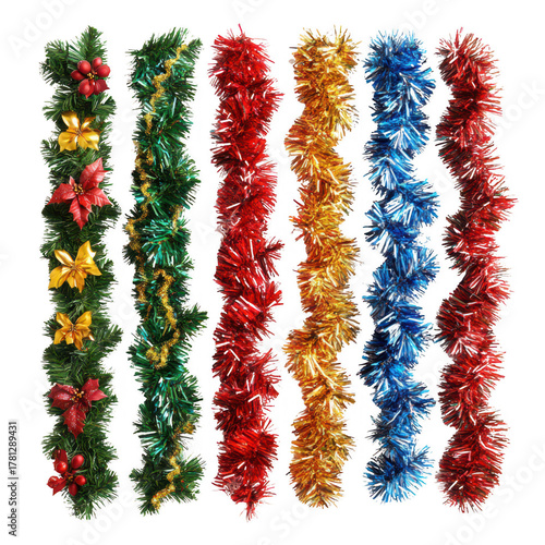 Collection set of christmas tinsel isolated on transparent background