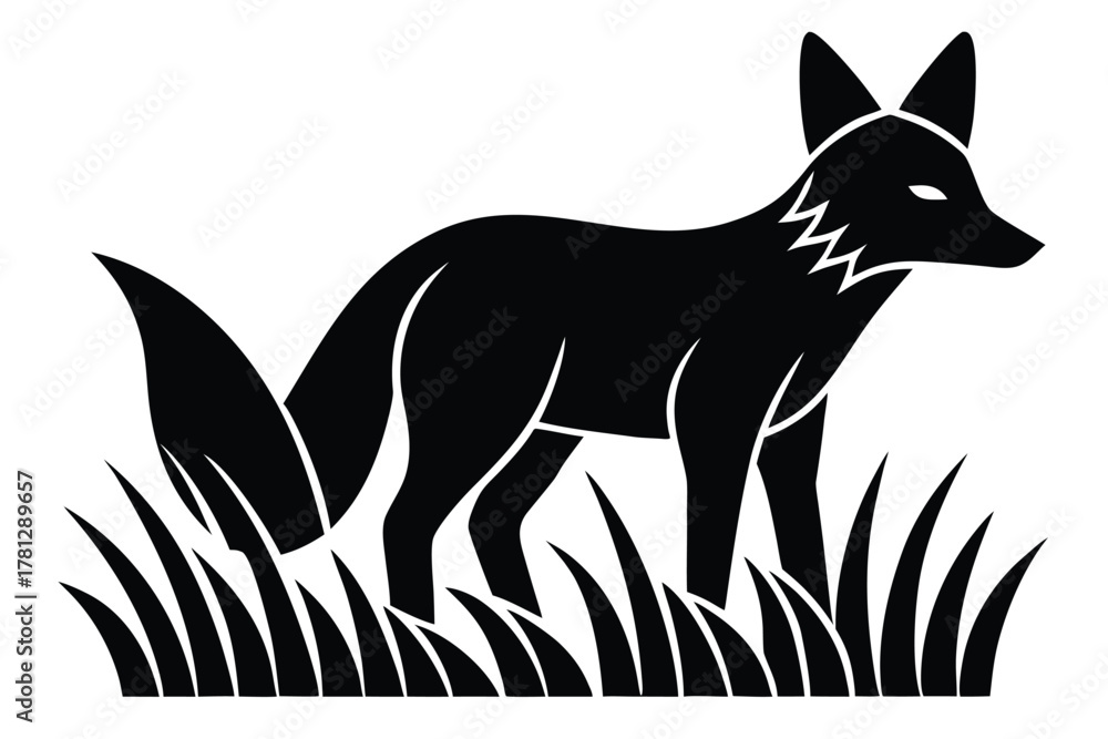 Obraz premium fox in grass vector icon