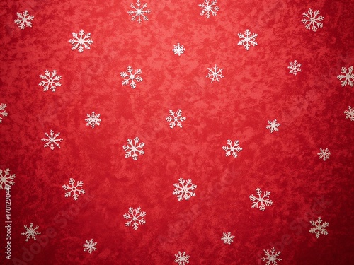 Festive red Christmas background with elegant white snowflakes for seasonal designs, holiday promotions, and winter event invitations