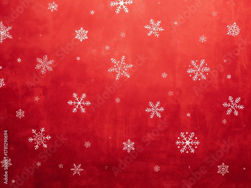 Festive red background with scattered white snowflakes for holiday cheer and winter promotions, perfect for Christmas and seasonal events