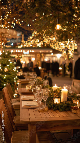 Wallpaper Mural Cozy Christmas dinner setting with elegant table decor, candles, and twinkling lights creating a festive atmosphere for celebrations. Torontodigital.ca