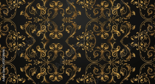 Luxury Black and Gold Damask Pattern - Elegant Baroque Style Background